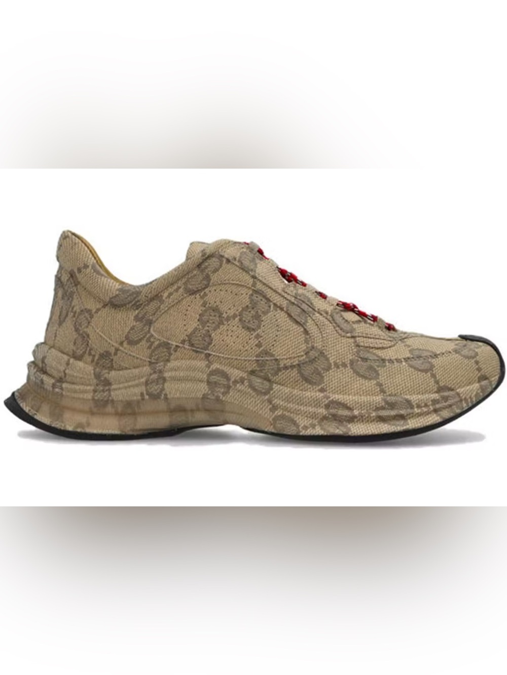 Gucci Beige GG Canvas Sneaker with Red Lace Detail